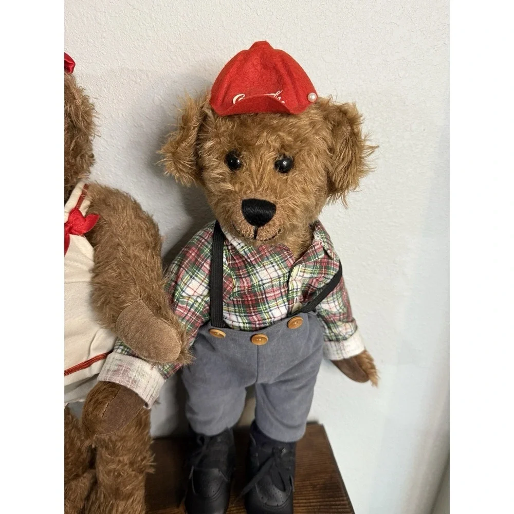 Vintage‎ Franklin Mint Coca Cola Jointed Collector Mohair Teddy Bears Set